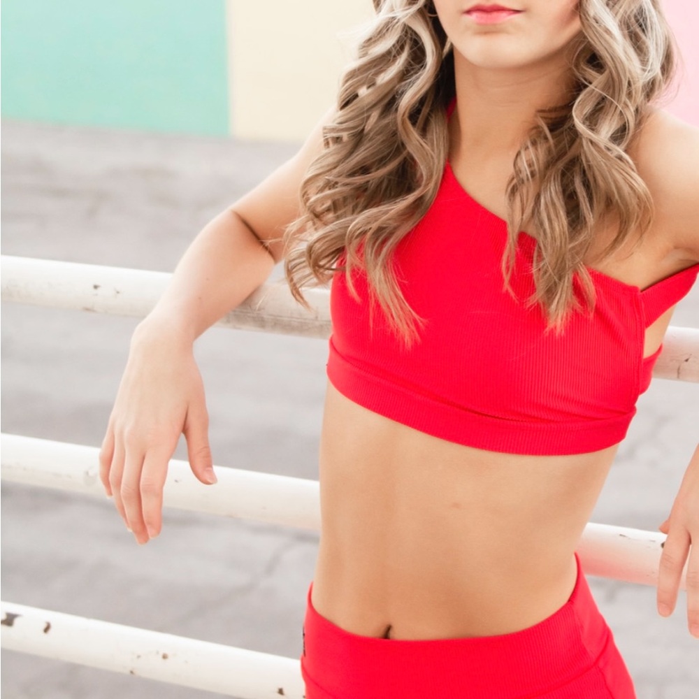 Kandi Kouture Red One-Shoulder Crop Top & booty shorts